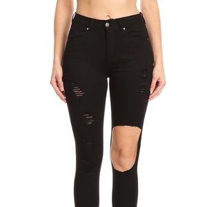HIGH WAIST BLACK RIPPED CROPPED JEAN
